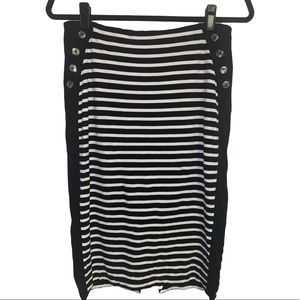 White House black market black & white striped skirt, button details, stretchy 6